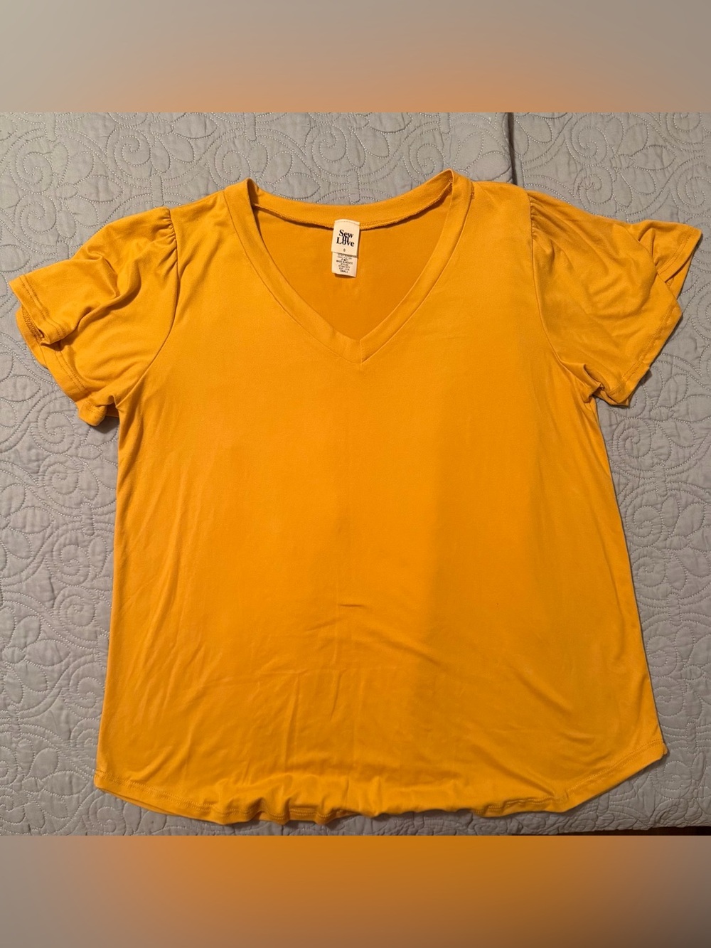 Sew In Love Mustard Yellow Flutter Sleeve V-Neck Top Small